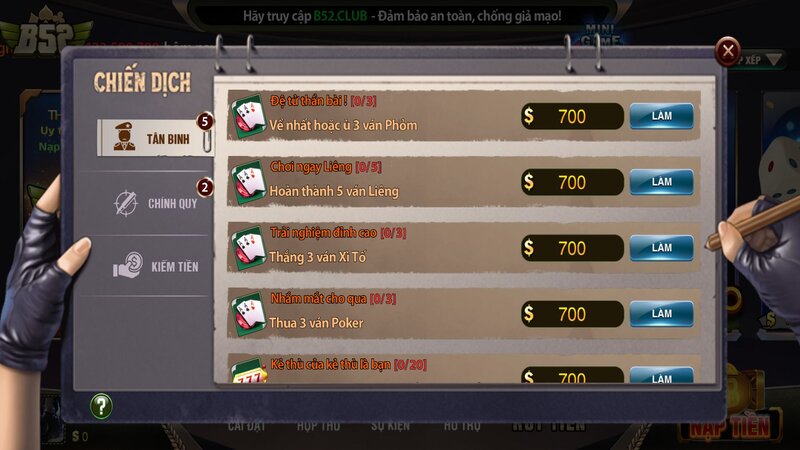 Các nhiệm vụ hàng ngày và hàng tuần tại B52CLUB