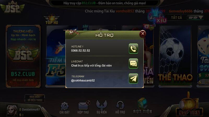 Có 3 phương thức để liên hệ đội ngũ CSKH B52CLUB