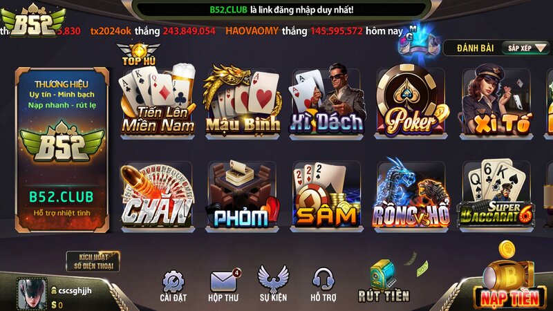 Game bài tiến lên Miền Nam tại B52 CLUB