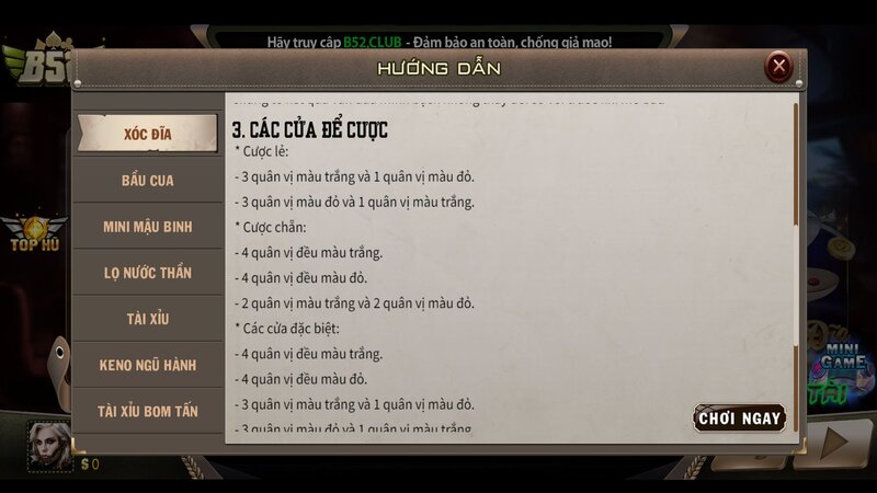 Hướng dẫn chơi Xóc Đĩa B52CLUB
