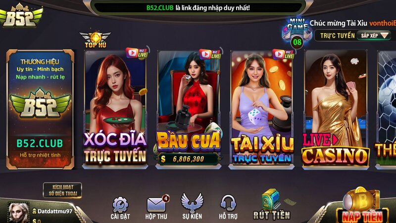 Giao diện chính của cổng game B52 CLUB