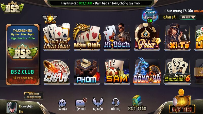 Cổng game B52CLUB có đa dạng trò chơi đổi thưởng hơn