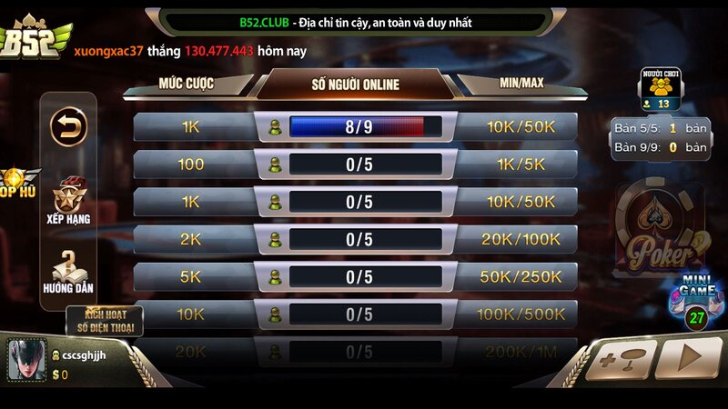 Hướng dẫn chơi Poker tại B52